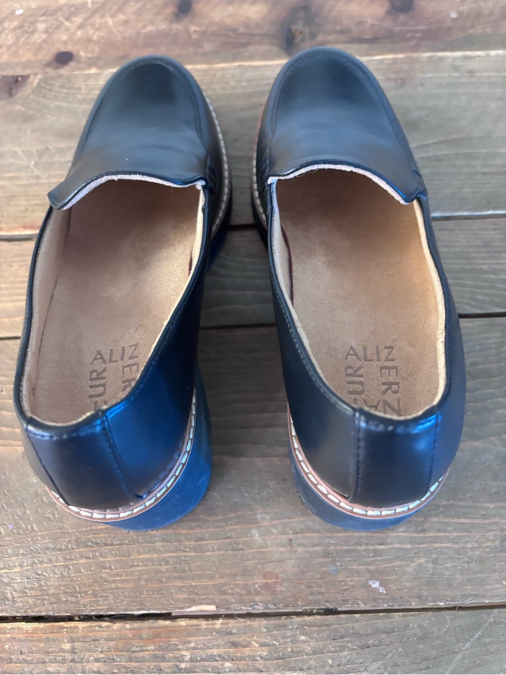 Stuart Weitzman Black Slip-On Leather Loafers